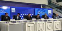 Участники пресс-конференции, посвященной Международному форуму беспилотных аппаратов всех сред &quotКрылья Сахалина&quot предоставлено организаторами форума - MagadanMedia.Ru