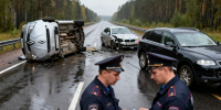 Renault перевернулся после столкновения с BMW на трассе Скандинавия - Peterburg2.Ru