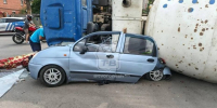 В Воронеже бетономешалка упала на бок и раздавила Daewoo Matiz: видео - РИА Воронеж