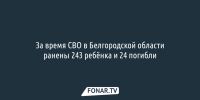 За время СВО в Белгородской области ранены 243 ребёнка и 24 погибли - Fonar.Tv