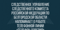 Следственное управление Следственного комитета Российской Федерации по Белгородской области напоминает о работе телефонной линии «Телефон доверия» - Следственный комитет