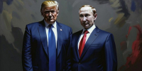 Дональд Трамп и Владимир Путин / Изображение сгенерировано с помощью нейросети Kandinsky by Sber AI / amic.ru - ИА Амител