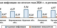 Годовая инфляция по итогам мая 2026 г. в регионах ЦФО, % - vOrle.Ru