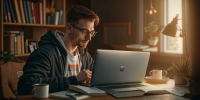 Мужчина. Ноутбук /Изображение сгенерировано FusionBrain.AI / amic.ru - ИА Амител