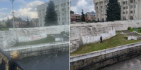 Коммунальщики закрасили надписи на подпорной стене у Чугунного моста - Администрация г. Владикавказ