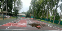 На  теннисном корте завершена работа по обновлению разметки.. - Спас-Деменский район