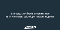 ​Белгородская область оформит кредит на 4,9 миллиарда рублей для погашения долгов - Fonar.Tv