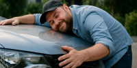 Водитель обнимает автомобиль / Изображение сгенерировано нейросетью DALL-E / amic.ru - ИА Амител