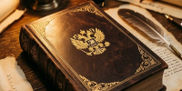 На изображении большая книга в кожаном переплёте с гербом. Картинка предоставлена автором статьи. Сгенерирована Алиса Al.. - Администрация Алтайского района