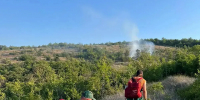 Пожарные пробираются через траву к возгоранию - Министерство природных ресурсов
