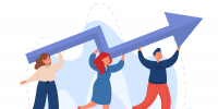 Tiny professional business people carrying upward arrow - РИА 7 Новостей