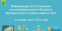 Информацию об исполнении консолидированного бюджета муниципального района имени Лазо за январь-июль 2026 года - Район им. Лазо