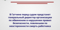 В Гатчине перед судом предстанет генеральный директор организации по обвинению в нарушении правил безопасности, повлекшем по неосторожности смерть работника - Следственный комитет