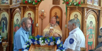 Почетный атаман Валуйского городского казачьего общества Центрального казачьего войска помолился за богослужением в казачьем храме ВГКО БОКО ВКО ЦКВ села Селиваново - Валуйская епархия