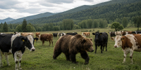 Медведь / Коровы / Скот / Изображение сгенерировано ИИ ChatGPT / amic.ru - ИА Амител
