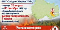 По данным ФГБУ «Западно-Сибирское УГМС», в период с 31 августа по 03 сентября 2026 года в Новосибирской области местами сохранится высокая пожароопасность 4 класса - Город Искитим