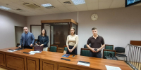 Адвокаты осуждённых (слева направо): Евгений Баландин, Анастасия Пилипенко, Мария Зырянова и Михаил Шиолашвили. Фото: Катерина Иванова / МР7 - Мой район