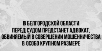 В Белгородской области перед судом предстанет адвокат, обвиняемый в совершении мошенничества в особо крупном размере - Следственный комитет