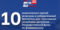 10 – политических партий включены в избирательный бюллетень для голосования на выборах депутатов ГосДумы по федеральному избирательному округу - Избирательная комиссия