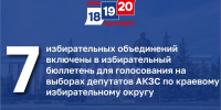 7 – избирательных объединений включены в избирательный бюллетень для голосования на выборах депутатов АКЗС по краевому избирательному округу - Избирательная комиссия