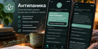 Смартфон с приложением для самопомощи при тревоге и панике в руках человека в спокойной домашней обстановке, рядом стакан воды, блокнот и мягкое освещение. - SyasNews.Ru