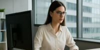 Женщина на работе / Изображение сгенерировано нейросетью DALL-E / amic.ru - ИА Амител