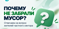 Информационный плакат регионального оператора: логотип «Вторресурсхолдинг», крупный заголовок «Почему не забрали мусор?», стилизованные дома, забор и дорожка, и иконки диалоговых облачков с вопросительным знаком. - 168.Ru