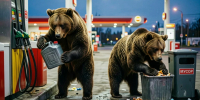 Медведи на АЗС / Изображение сгенерировано нейросетью Алиса AI / amic.ru - ИА Амител