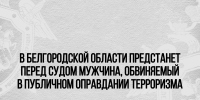 В Белгородской области предстанет перед судом мужчина, обвиняемый в публичном оправдании терроризма - Следственный комитет