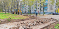 строительные работы: экскаватор, камни, земля, рабочие.. - МО Кирово-Чепецк
