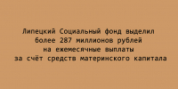 Липецкий Соцфонд направил свыше 287 млн рублей на ежемесячные выплаты из маткапитала - Народное слово