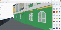 Скриншот 3D‑модели фасада исторического особняка в окне редактора Tinkercad (вид арочных окон и цокольной части) - 168.Ru